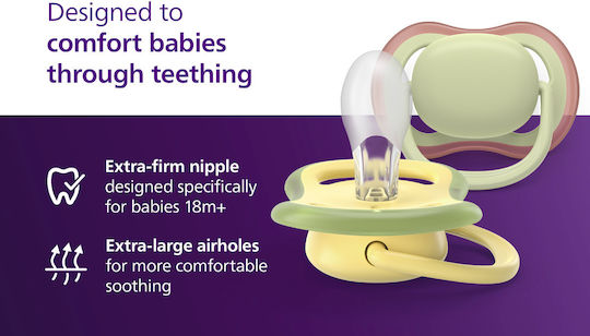 Philips Ultra Air Pacifiers Silicone Night Yellow for 18+ months 2pcs