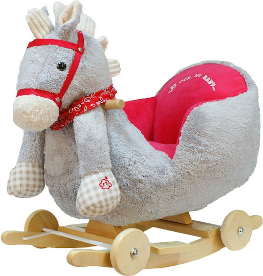 Bakaji Wooden Rocking Toy Horse for 10+ months with Sounds, Music & Wheels with Max Load Capacity 30kg Gray