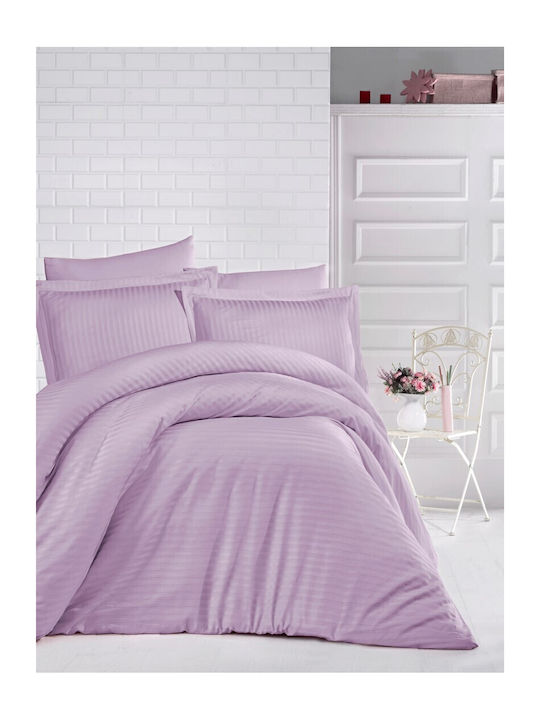 Pucioasa Set Husă de Pilotă Single cu Față de Pernă & 1 Cearsaf 150x210 Liliac