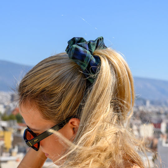 Χειροποίητο Καρό Μπλε Scrunchie Πολυεστέρα