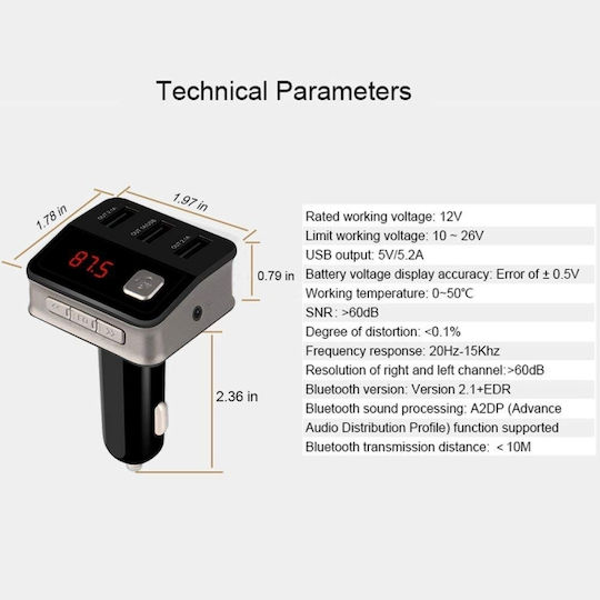 Pyramid FM Transmitter Αυτοκινήτου με Bluetooth / USB / AUX