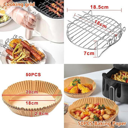 Set Accesorii Compatibil 4 X 19 Cm Air Fryer – Tavă Grill Pizza Hârtie de Copt din Silicon Russell Hobbs 4l Philips 2000 4.2l Ninja 5.2l Cosori 3.8l