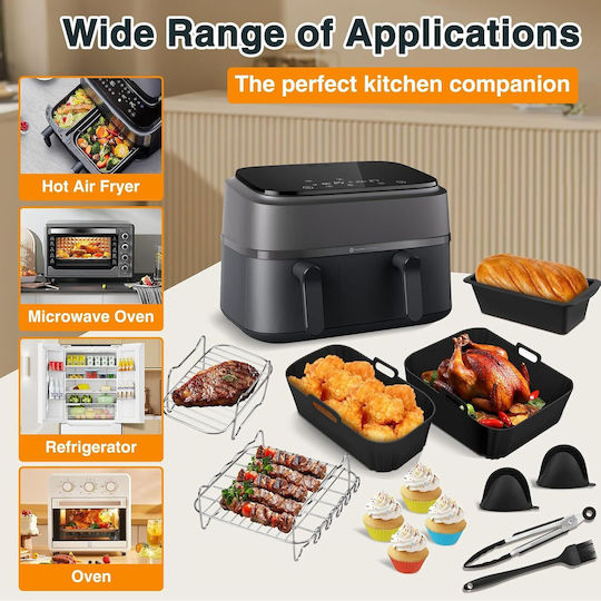 Set 28 Accesorii Philips Dual Basket Airfryer Seria 3000/5000 6l/3l Tăvi din Silicon Suporturi din Oțel Inoxidabil Multicolor