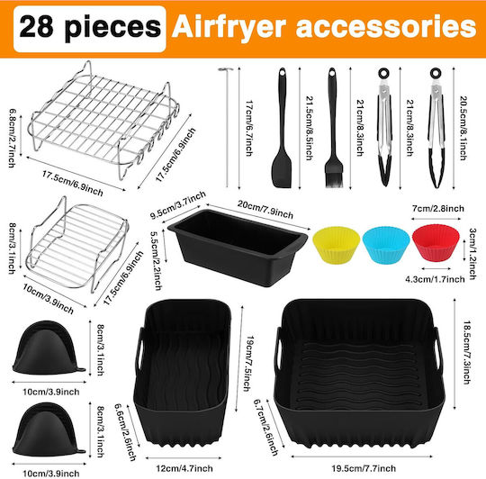 Set 28 Accesorii Philips Dual Basket Airfryer Seria 3000/5000 6l/3l Tăvi din Silicon Suporturi din Oțel Inoxidabil Multicolor