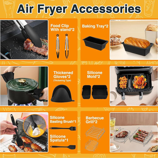 Set 28 Accesorii Philips Dual Basket Airfryer Seria 3000/5000 6l/3l Tăvi din Silicon Suporturi din Oțel Inoxidabil Multicolor