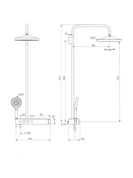 Ideal Standard Στήλη Ντουζ με Μπαταρία Ασημί
