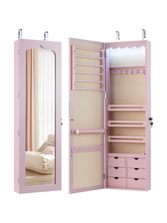Costway Dulap Pentru Bijuterii Din Lemn Roz 36.5x11.5x120cm