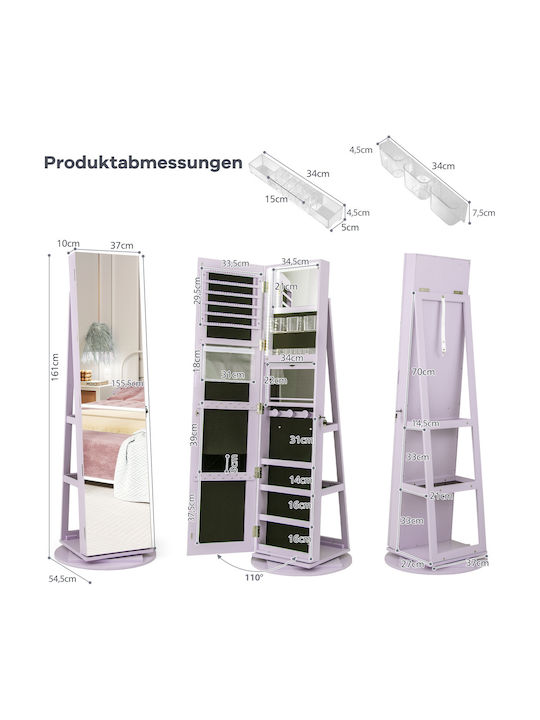 Costway Glas Schmuckkästchen mit Spiegel Lila