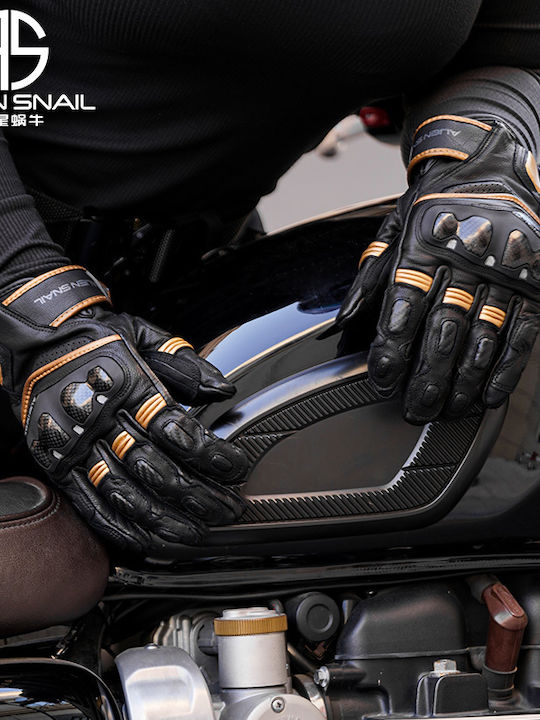 Alien Snail P8 Herren Motorradhandschuhe Leder 4 Jahreszeiten Schwarz