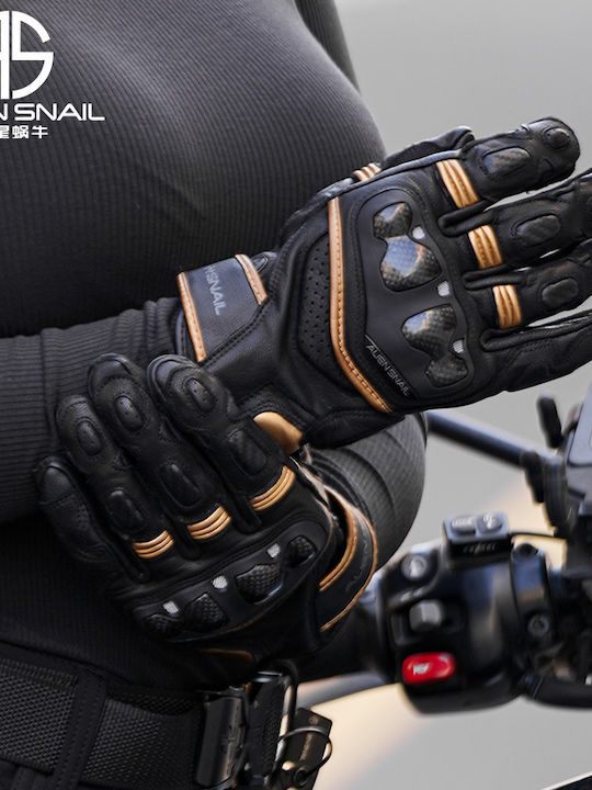 Alien Snail P8 Herren Motorradhandschuhe Leder 4 Jahreszeiten Schwarz