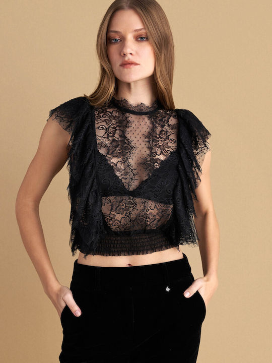 Damen Bluse Ärmellos Black