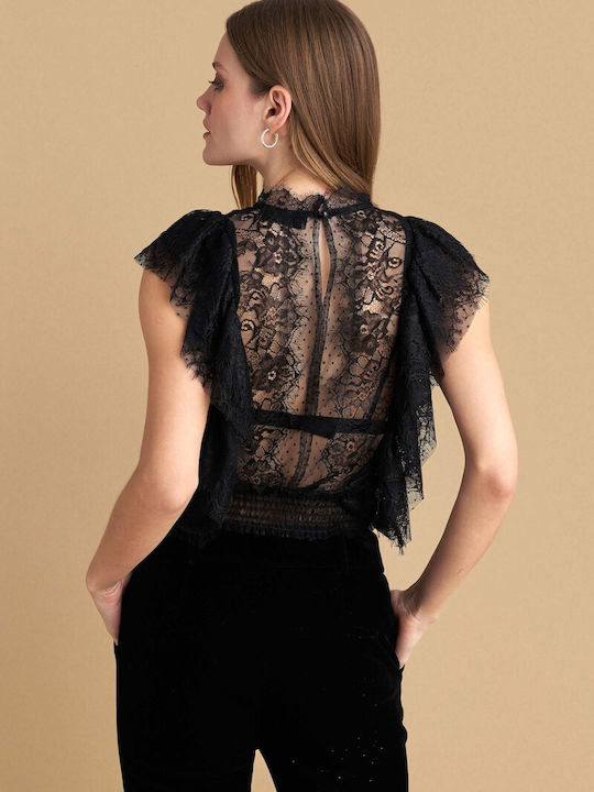 Damen Bluse Ärmellos Black