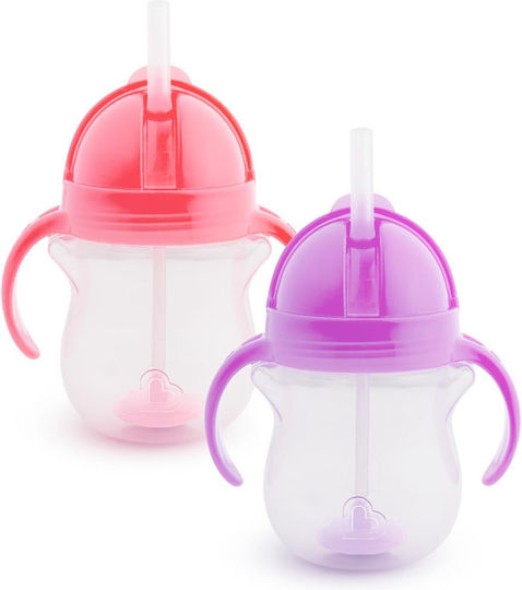 Munchkin Toddler Cups with Handles and Straw Click Lock Plastic Pink 2 Pieces 207ml for 6m+