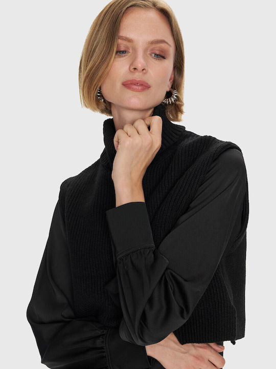Midi Damenkleid Langärmelig Gestrickt Schwarz 8921910-Schwarz