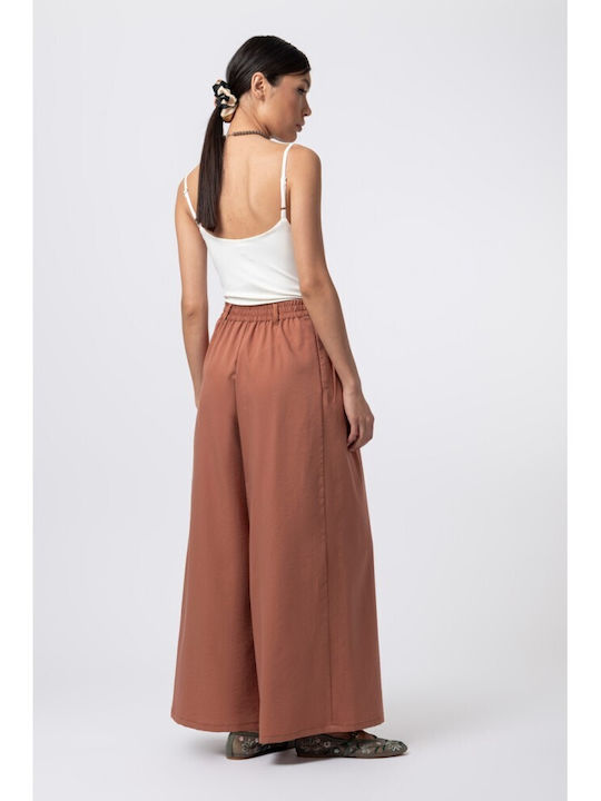 Women's Fabric Trousers with Elastic Black, Dark Orange