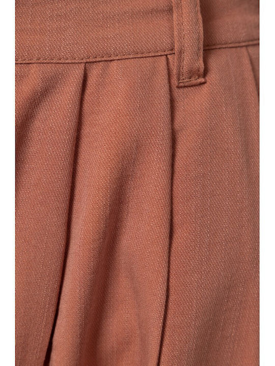 Women's Fabric Trousers with Elastic Black, Dark Orange