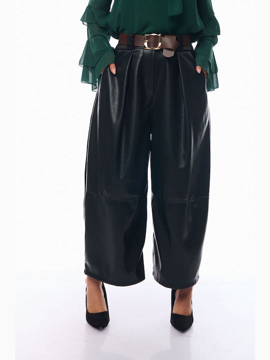 Damen Stoff Capri Hose mit Gummizug Black