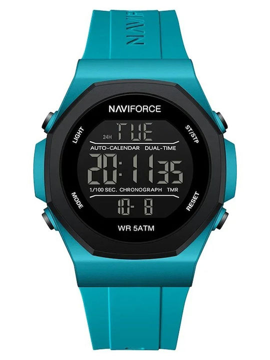 Naviforce Ceas Digital De Bărbați 49mm Cu Baterie și Curea Din Cauciuc Turcoaz