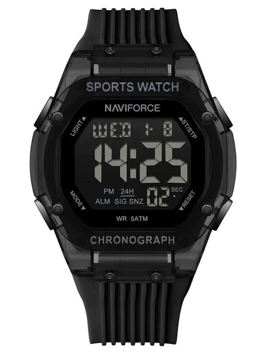 Naviforce Ceas Digital Pentru Bărbați 44mm Cu Baterie Și Curea Din Cauciuc Neagră