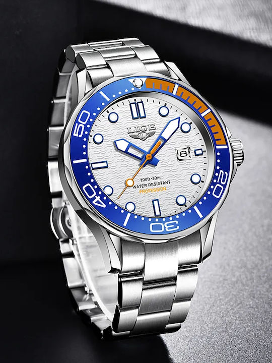 Herrenuhr 41 mm mit Batterie, Silberfarben