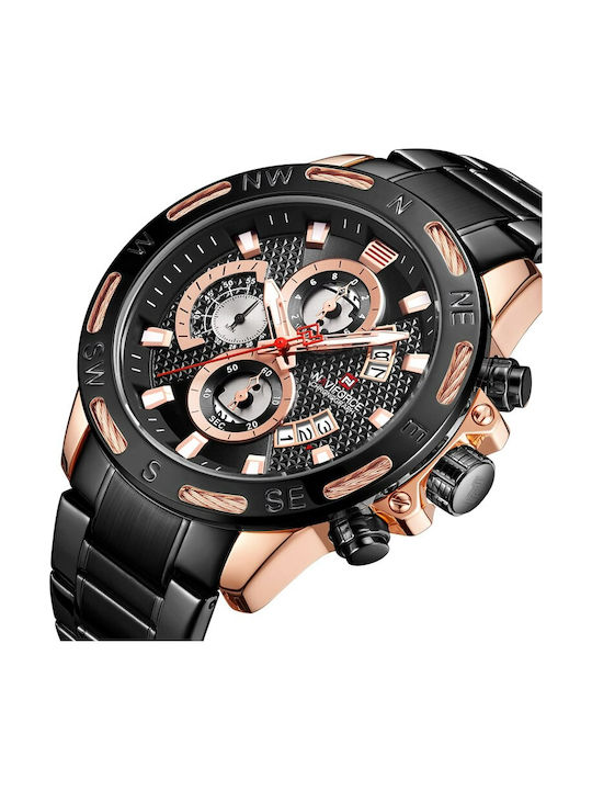 Naviforce Ceas Bărbați 24mm Cronograf Baterie Cu Brățară Din Metal Neagră