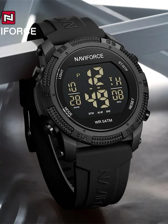 Naviforce Ceas Digital Pentru Bărbați 20mm Cronograf Cu Baterie Cu Curea Din Cauciuc Neagră