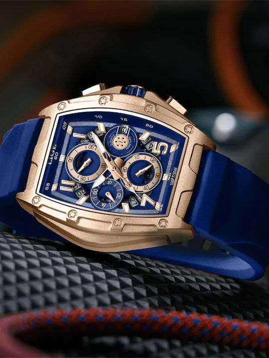 Lige Ceas Bărbați 20mm Cronograf Baterie cu Brățară Din Metal Albastră