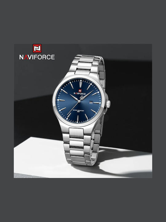 Naviforce Ceas Bărbați 23mm Baterie Cu Brățară Din Oțel Inoxidabil Argintiu/Albastru