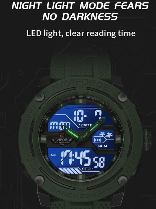 Naviforce Ceas Digital De Bărbați 49mm Cu Baterie Și Curea Din Cauciuc Verde