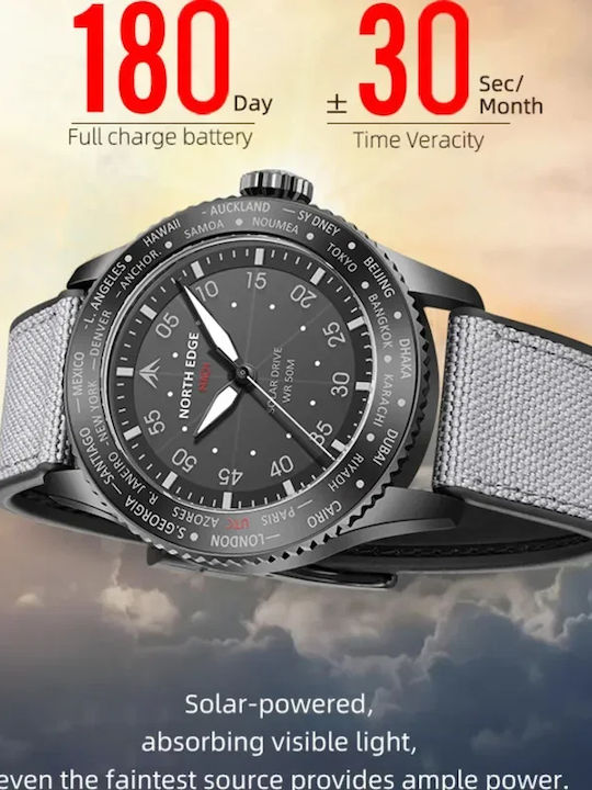 Men's Watch 43mm Solar with Gray Fabric Strap