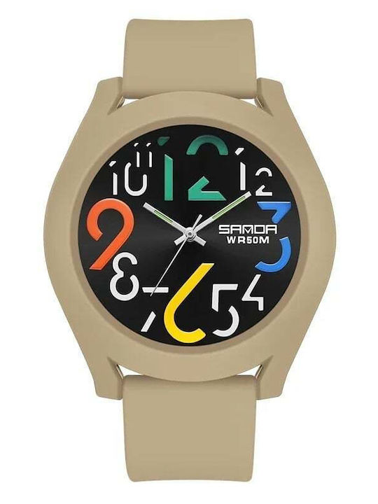Sanda Ceas Digital De Bărbați 49mm Cronograf Cu Baterie Cu Curea Din Cauciuc Bej