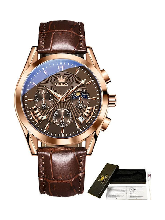 Olevs Ρολόι Μπαταρίας με Δερμάτινο Λουράκι Olevs Ρολόι Μπαταρίας με Δερμάτινο Λουράκι