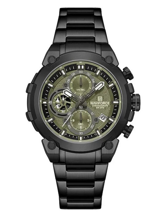 Naviforce Ceas Barbati 43mm Cronograf Cu Baterie Cu Brățară Din Metal Neagră