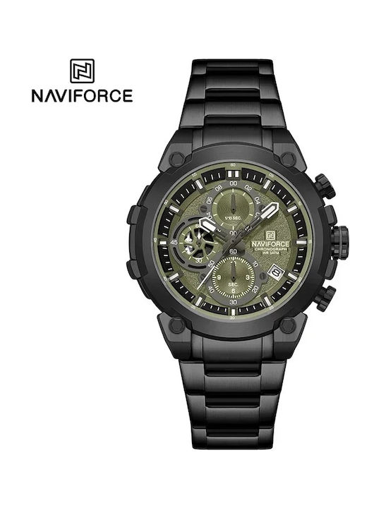Naviforce Ceas Barbati 43mm Cronograf Cu Baterie Cu Brățară Din Metal Neagră