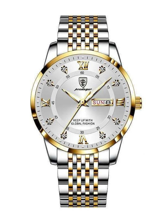 Poedagar Ceas Barbati 41mm Cu Baterie Si Brățară Din Metal Argintie
