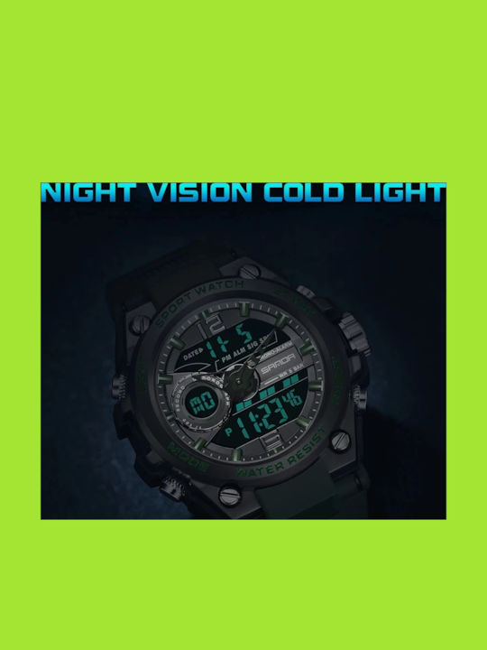 Sanda Digital Men's Watch 53mm Chronograph Battery with Black Rubber Strap