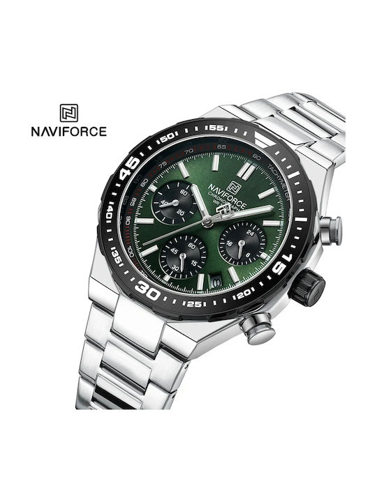 Naviforce Ceas Bărbați 23mm Cronograf Baterie Cu Brățară Din Metal Argintie