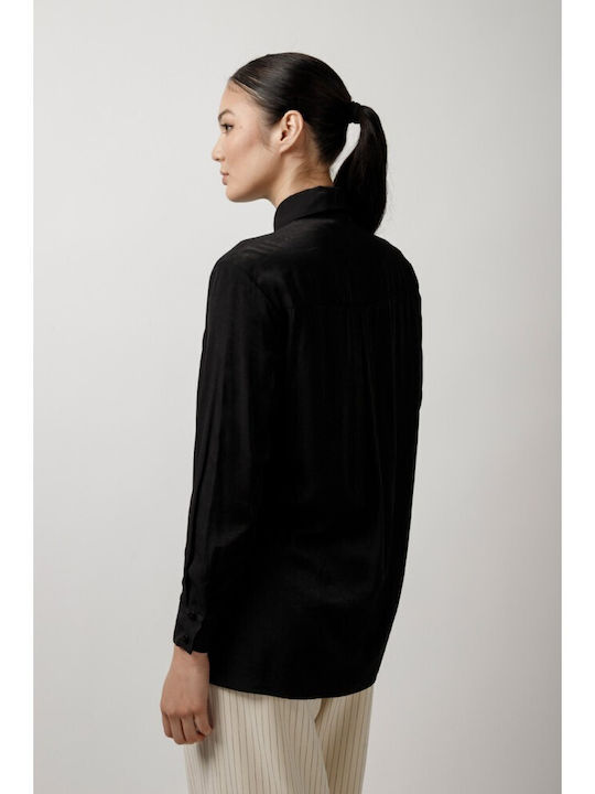 Women's Satin Long Sleeve Shirt Black