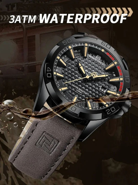 Naviforce Ceas Bărbați 45mm Baterie Cu Curea Din Piele Maro