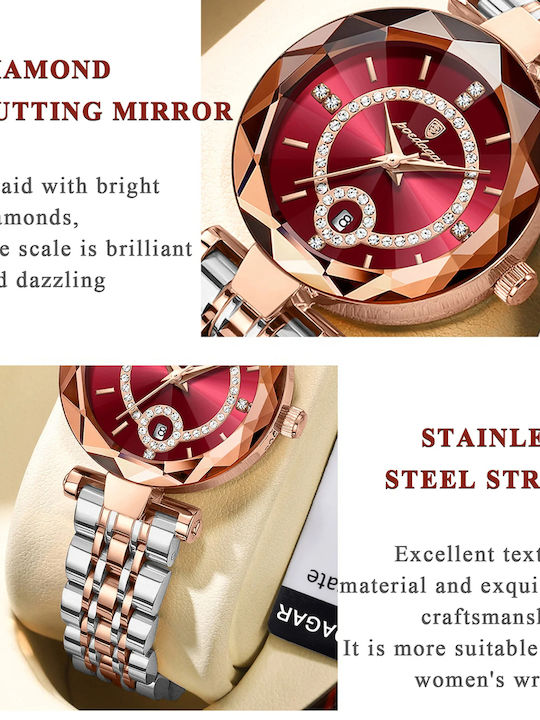 Poedagar Ceas de Damă cu Rose Gold Brățară Metalică