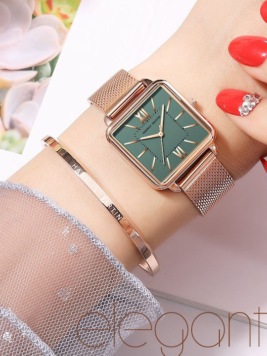 Hannah Martin Ceas Dama 28.5mm Baterie Cu Brățară Din Metal Rose Gold
