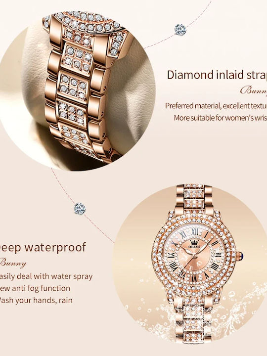 Olevs Damen Uhr mit Rose Gold Keramikarmband