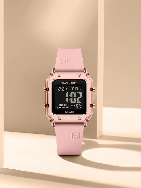 Naviforce Digital Ceas de Damă cu Roz Curea din Cauciuc