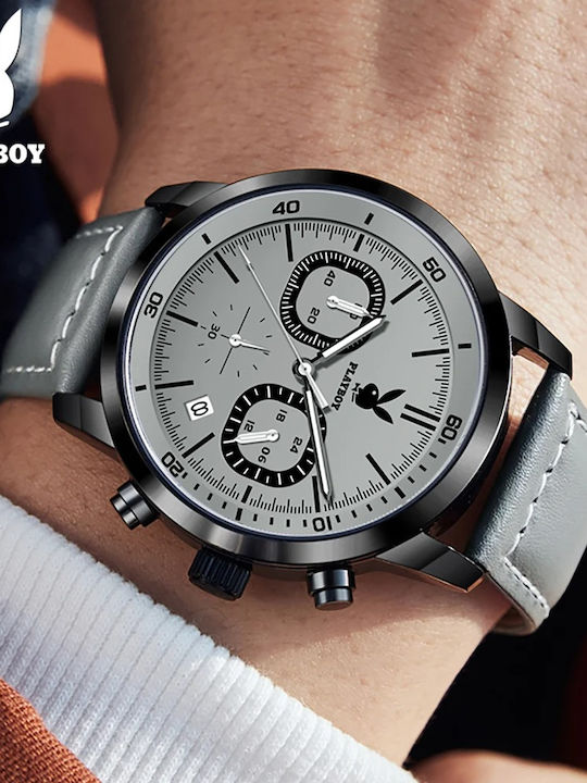 Playboy Γυναικείο Ρολόι 22mm Χρονογράφος Μπαταρίας με Γκρι Μεταλλικό Μπρασελέ