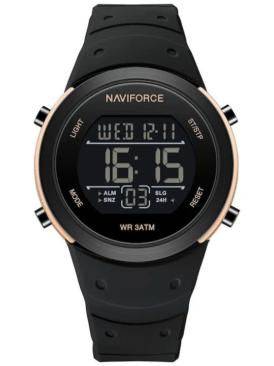 Naviforce Digital Ceas de Damă cu Negru Curea din Cauciuc