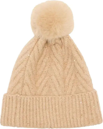 Pom Pom Beanie Frauen Beanie Gestrickt in Beige Farbe