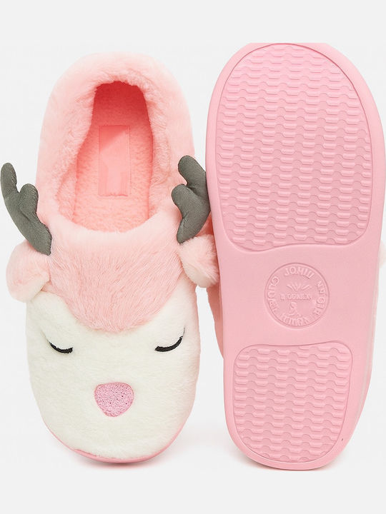 Closed Women's Slippers with Fur Pink