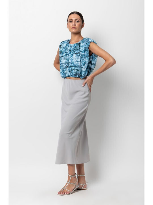Satin Midi Skirt Black, Grey