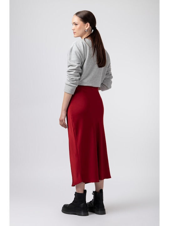 Satin Midi Skirt Red
