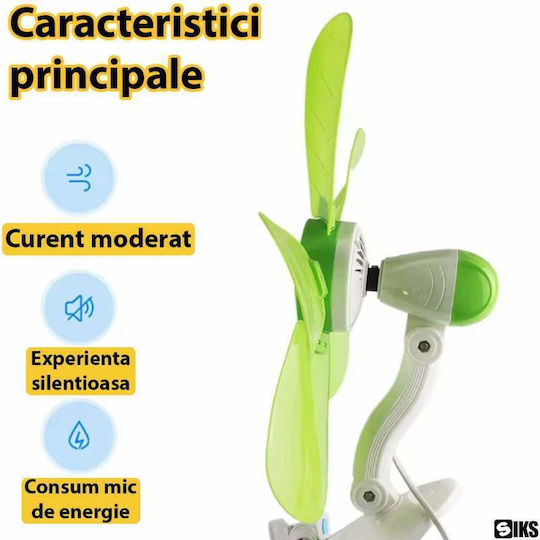 Siks Ventilator Portabil Aer Mini Aer Conditionat Si Ventilatoare Birou Podea Viteza 1 Clip Montare Reglabil Priza Silențios Puternic Acasă Atelier Cameră Copii Birou Verde
